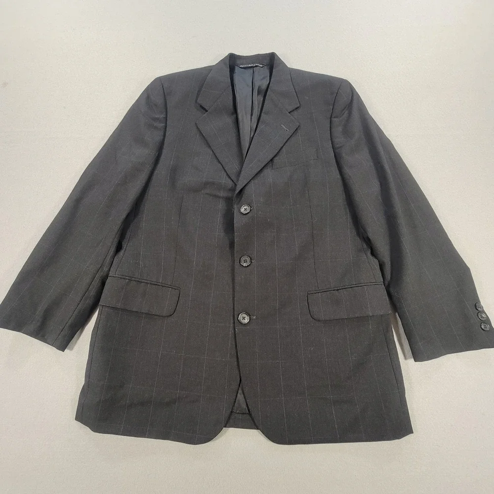 Jack‎ Victor Montreal Wool Sport Coat Windowpane Blazer Charcoal Gray Men's 42R